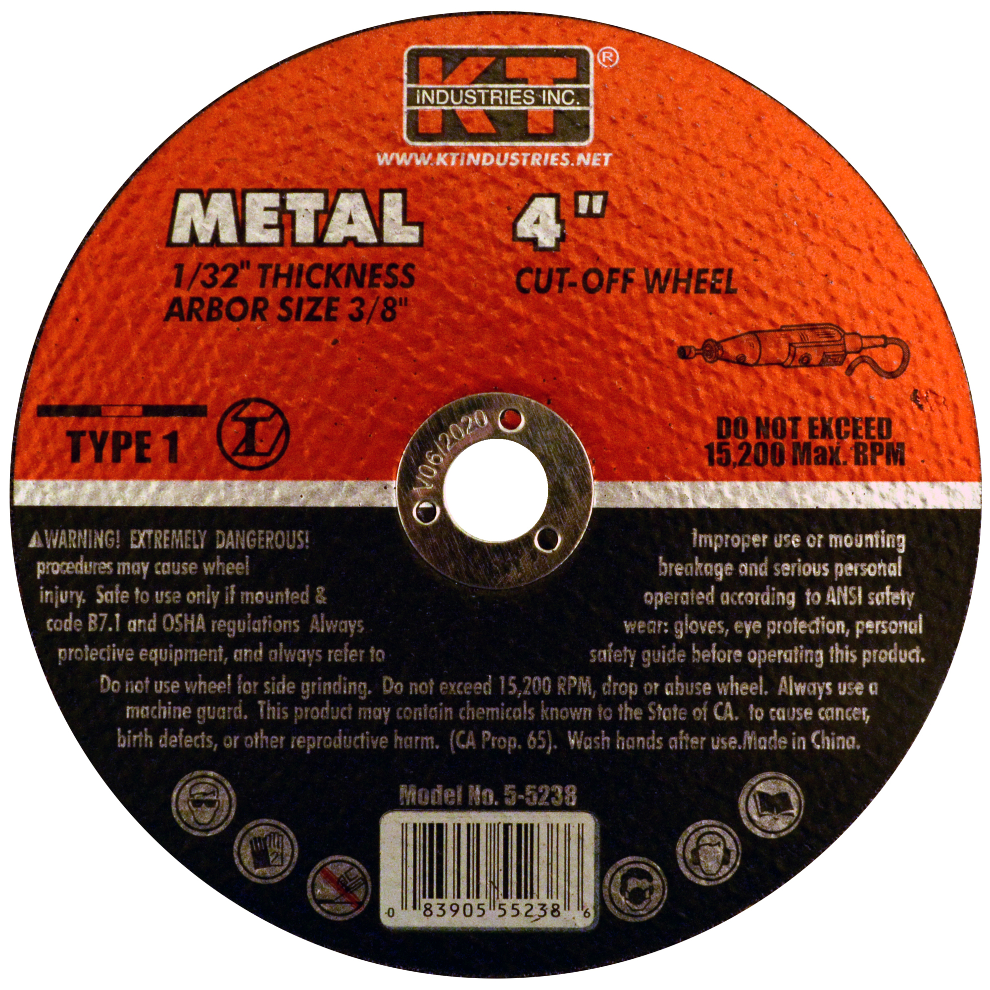 K-T Industries Cutting Wheel — 4in. x 1/16in. x 3/8in., Reinforced, Pack of 10, Model# 5-5238